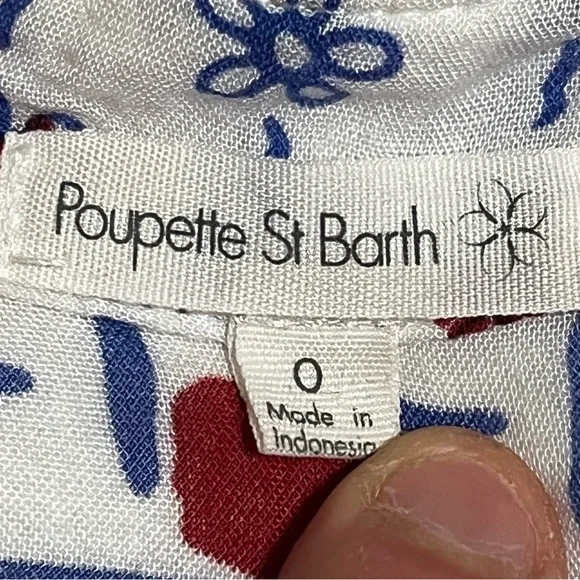 Poupette St Barth Size 0 3/4 sleeve romperwhite blue floral print